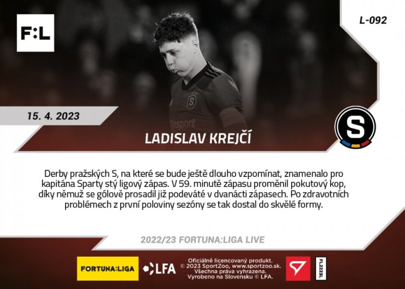Set 27. kola (3 karty L-092 - L-094) FORTUNA:LIGA 2022/23 LIVE