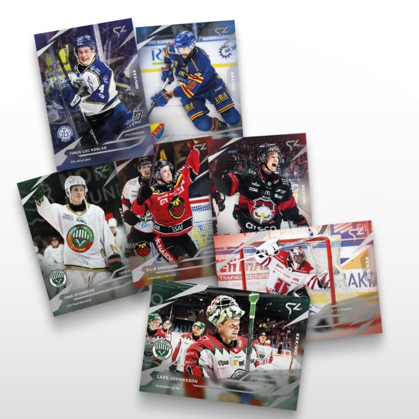 Zľavnený set 20 hokejových kartičiek Svenska hockeyligan - SportZoo Svenska hockeyligan 2025/26 LIVE