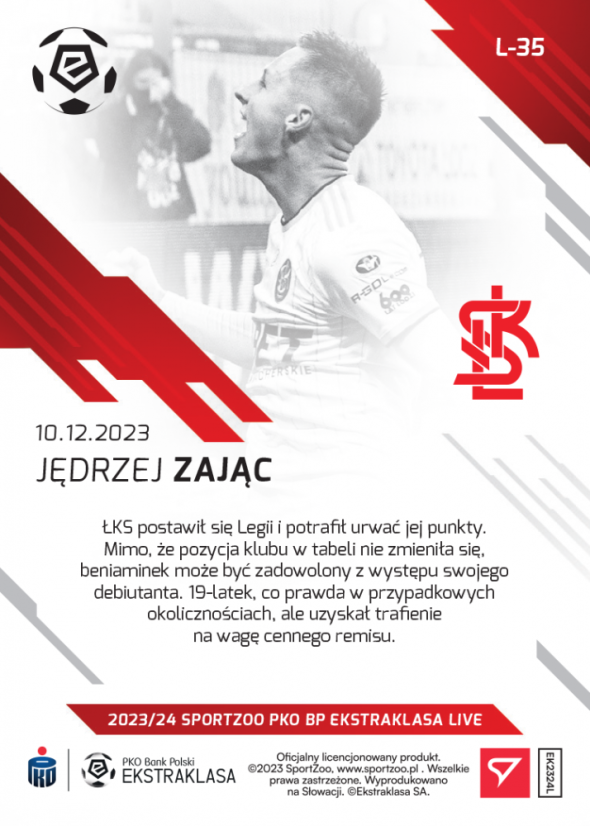 L-35 Jędrzej Zając PKO Bank Polski Ekstraklasa 2023/24 LIVE