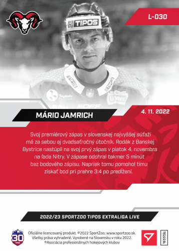 L-030 Mário Jamrich TEL 2022/23 LIVE