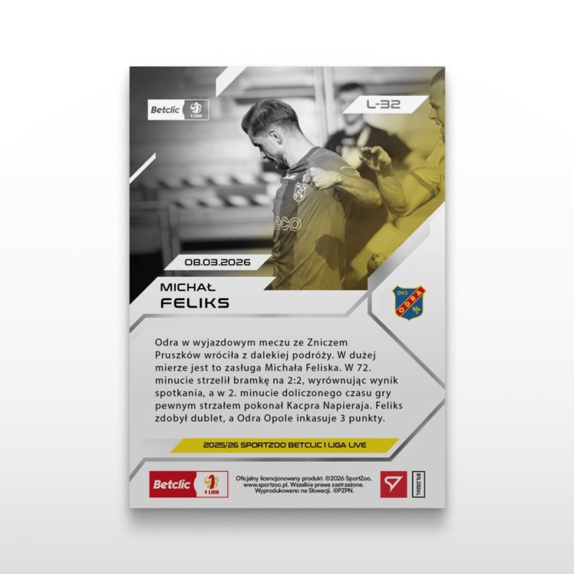 Football trading card L-32 Michał Feliks - SportZoo Betclic 1 Liga 2025/26 LIVE