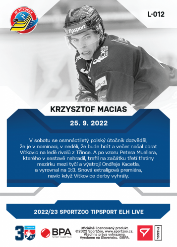 L-012 Krzysztof Macias TELH 2022/23 LIVE