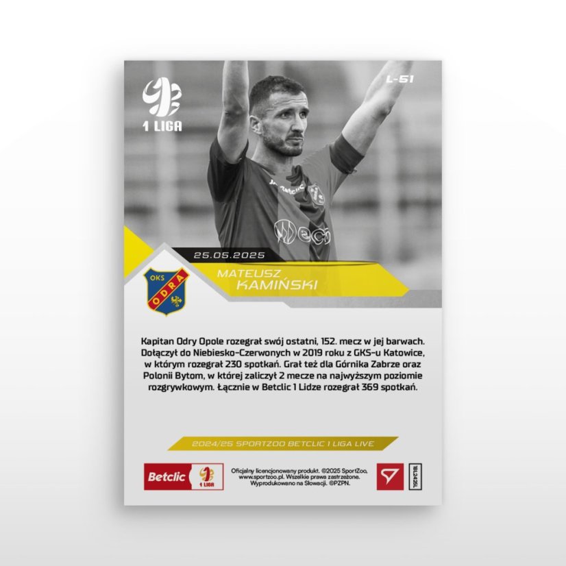 L-51 Mateusz Kamiński Betclic 1 Liga 2024/25 LIVE + UCHWYT