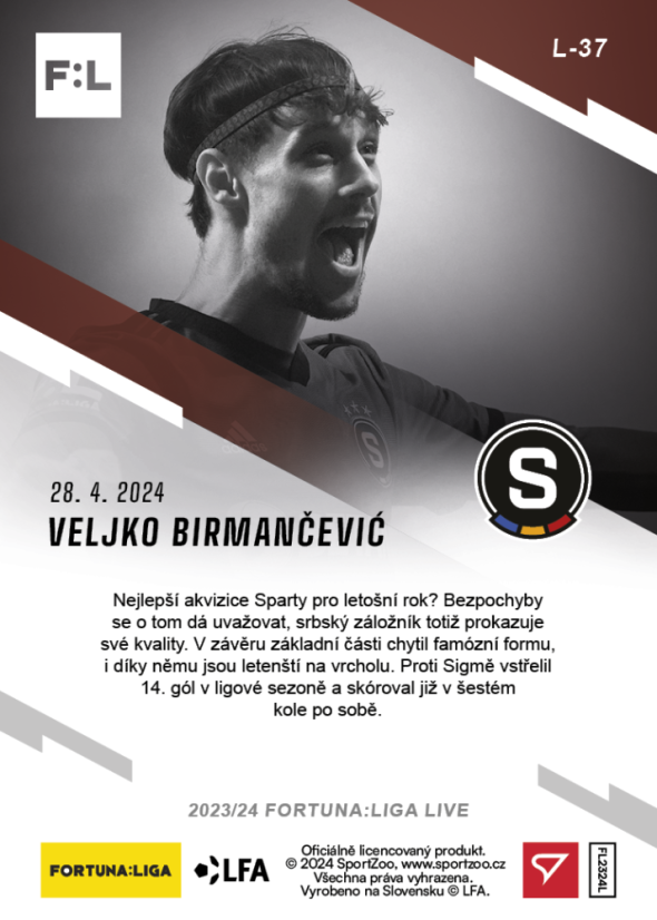 L-37 Veljko Birmančević FORTUNA:LIGA 2023/24 LIVE