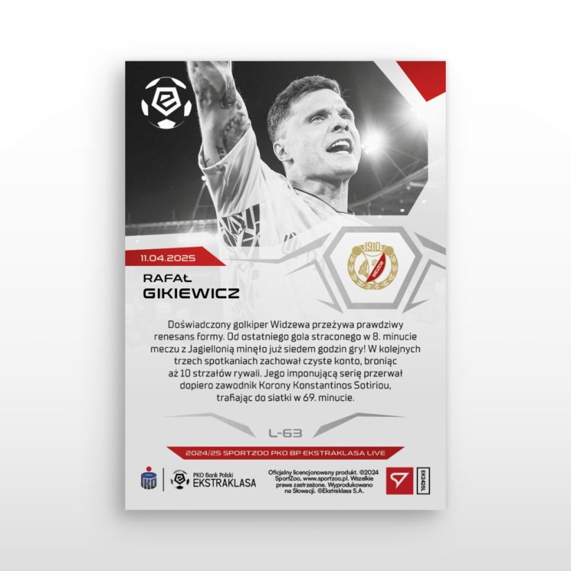 L-63 SADA Rafał Gikiewicz PKO BP Ekstraklasa 2024/25 LIVE + UCHWYT