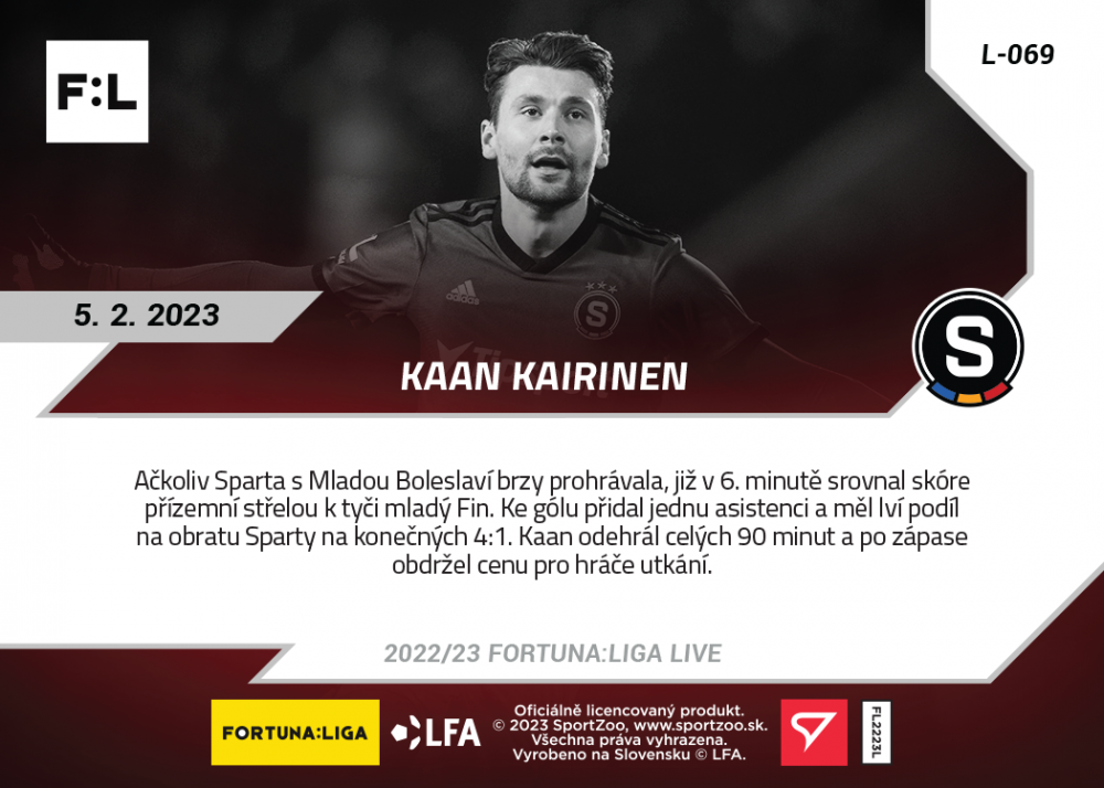 L-069 Kaan Kairinen FORTUNA:LIGA 2022/23 LIVE :: SportZoo