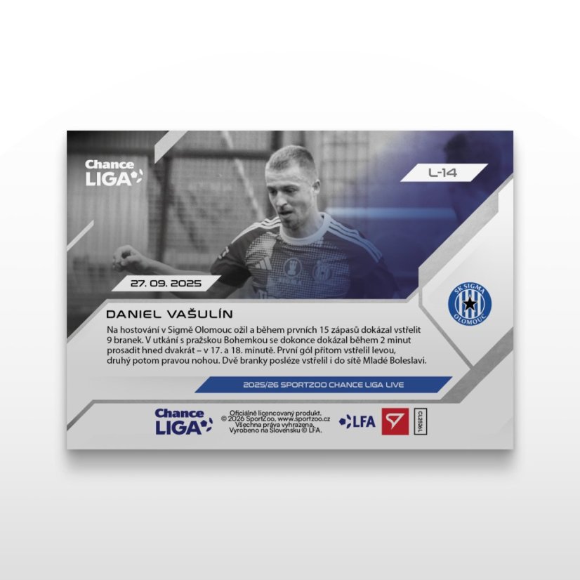 Football trading card L-14 DANIEL VAŠULÍN - SportZoo Chance Liga 2025/26 LIVE