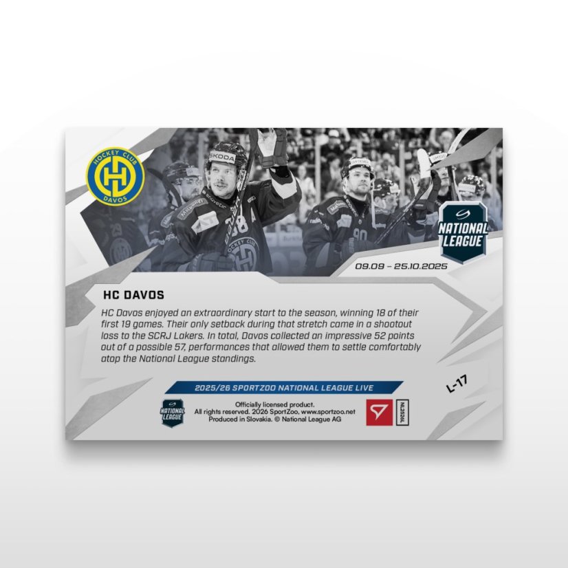 Hokejová kartička L-17 HC Davos - SportZoo National League 2025/26 LIVE