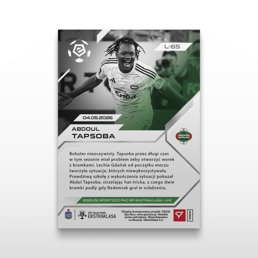 Fotbalová kartička  L-65 Abdoul Tapsoba - SportZoo PKO BP Ekstraklasa 2025/26 LIVE