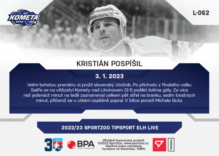 L-062 Kristián Pospíšil TELH 2022/23 LIVE