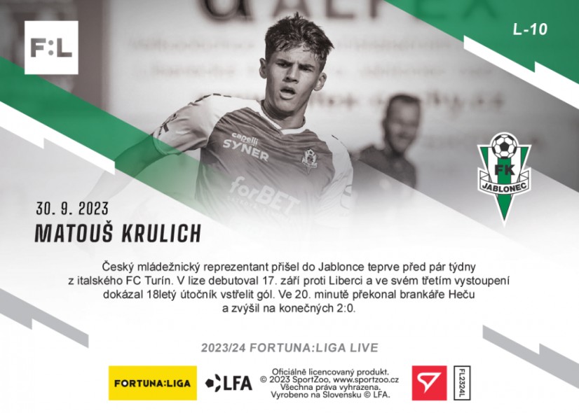 L-10 Matouš Krulich FORTUNA:LIGA 2023/24 LIVE