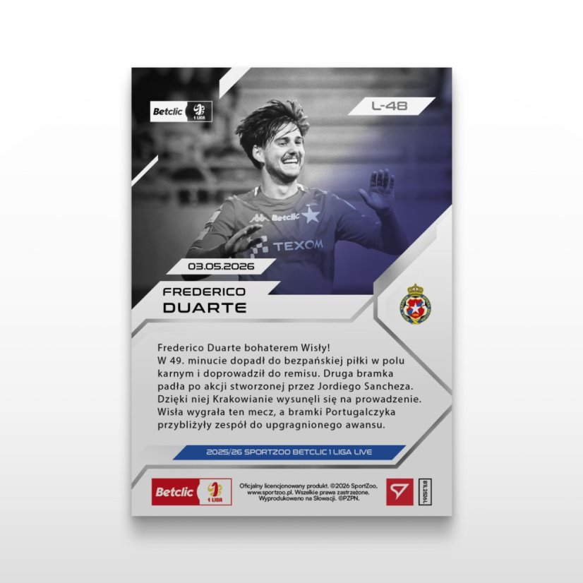 Football trading card L-48 Frederico Duarte - SportZoo Betclic 1 Liga 2025/26 LIVE
