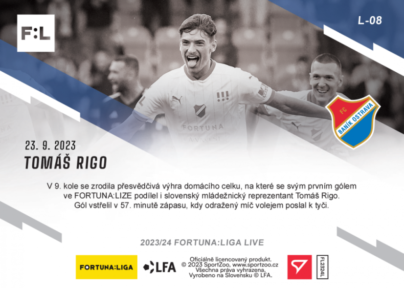 L-08 SADA Tomáš Rigo FORTUNA:LIGA 2023/24 LIVE + HOLDER