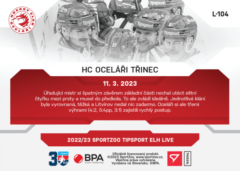 L-104 HC Oceláři Třinec TELH 2022/23 LIVE