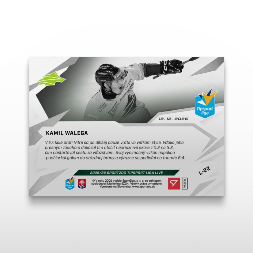 Hockey trading card L-22 KAMIL WALEGA - SportZoo Tipsport liga 2025/26 LIVE