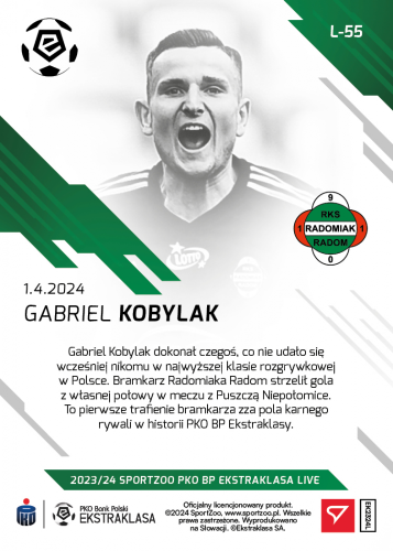 L-55 ZESTAW Gabriel Kobylak PKO Bank Polski Ekstraklasa 2023/24 LIVE + UCHWYT