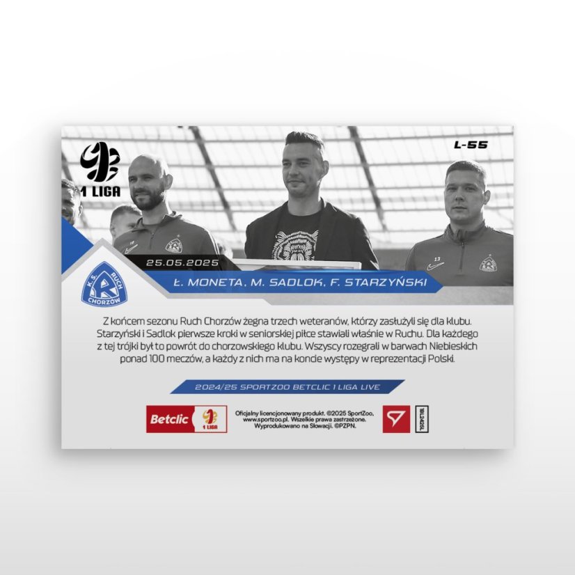 L-55 Ł. Moneta, M. Sadlok, F. Starzyński Betclic 1 Liga 2024/25 LIVE + HOLDER