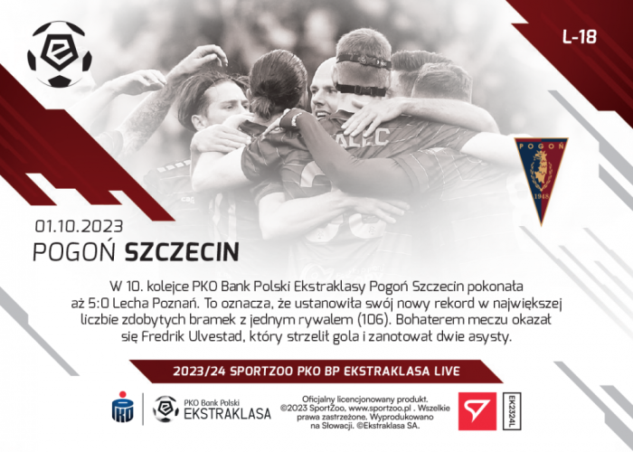 L-18 SADA Pogoń Szczecin PKO Bank Polski Ekstraklasa 2023/24 LIVE + HOLDER