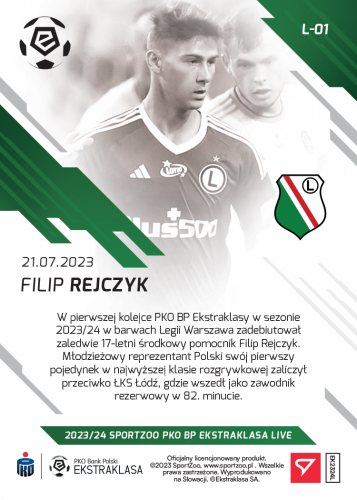 L-01 Filip Rejczyk PKO Bank Polski Ekstraklasa 2023/24 LIVE
