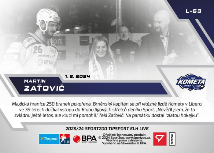 L-63 ZESTAW Martin Zaťovič TELH 2023/24 LIVE + UCHWYT