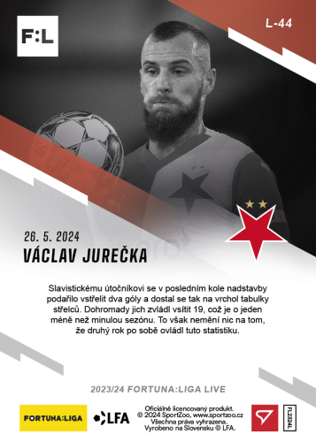 L-44 SADA Václav Jurečka FORTUNA:LIGA 2023/24 LIVE + HOLDER