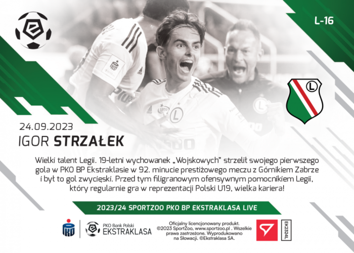 L-16 ZESTAW Igor Strzałek PKO Bank Polski Ekstraklasa 2023/24 LIVE + UCHWYT