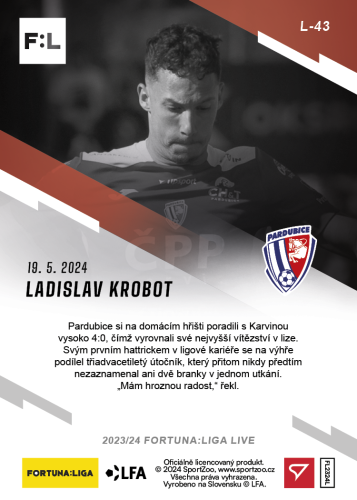 L-43 SADA Ladislav Krobot FORTUNA:LIGA 2023/24 LIVE + UCHWYT