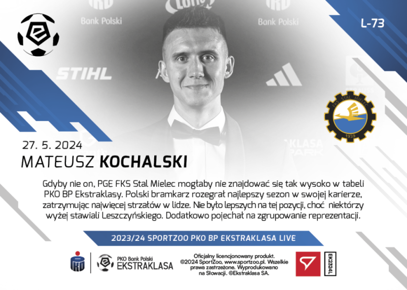 L-73 ZESTAW Mateusz Kochalski PKO Bank Polski Ekstraklasa 2023/24 LIVE + UCHWYT
