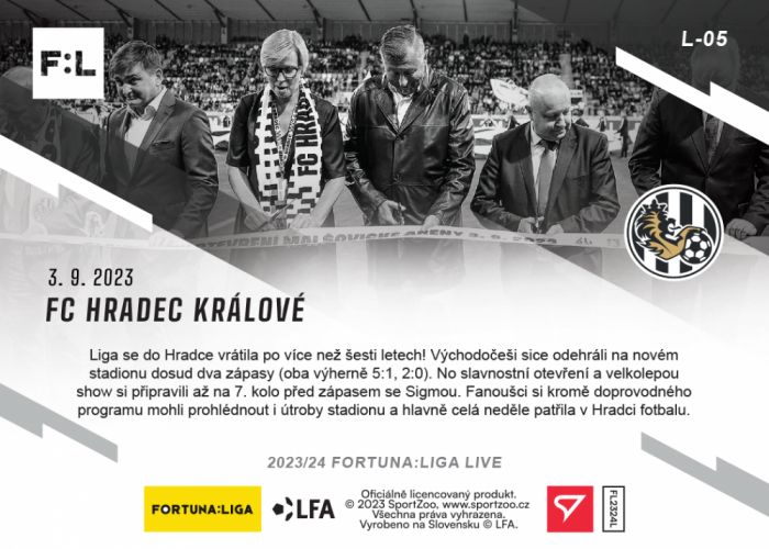 L-05 ZESTAW FC Hradec Králové FORTUNA:LIGA 2023/24 LIVE + UCHWYT