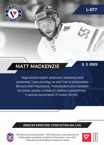 L-077 Matt MacKenzie TEL 2022/23 LIVE