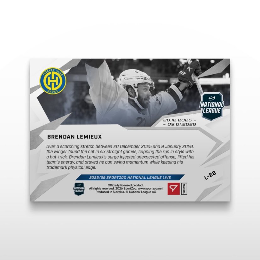 Hockey-samlar­kort L-28 Brendan Lemieux – SportZoo National League 2025/26 LIVE