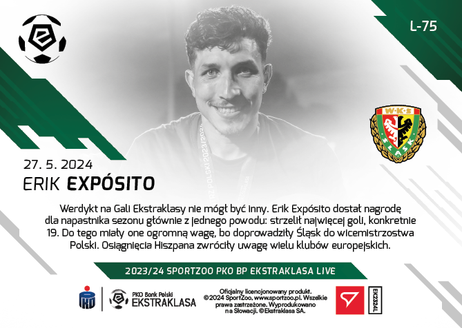 L-75 SADA Erik Expósito PKO Bank Polski Ekstraklasa 2023/24 LIVE + HOLDER