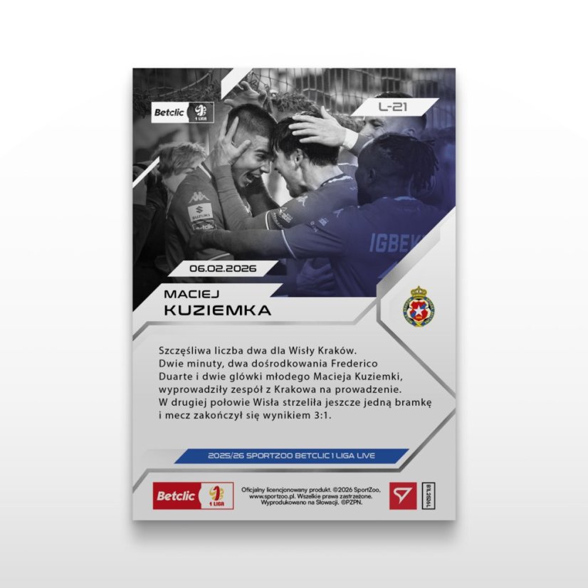 Football trading card L-21 Maciej Kuziemka - SportZoo Betclic 1 Liga 2025/26 LIVE