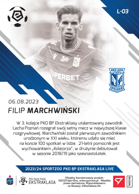 L-03 ZESTAW Filip Marchwiński PKO Bank Polski Ekstraklasa 2023/24 LIVE + UCHWYT