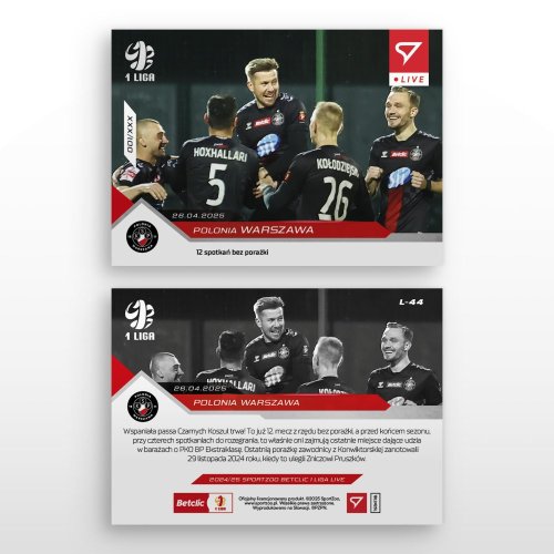 L-44 SADA Polonia Warszawa Betclic 1 Liga 2024/25 LIVE + HOLDER
